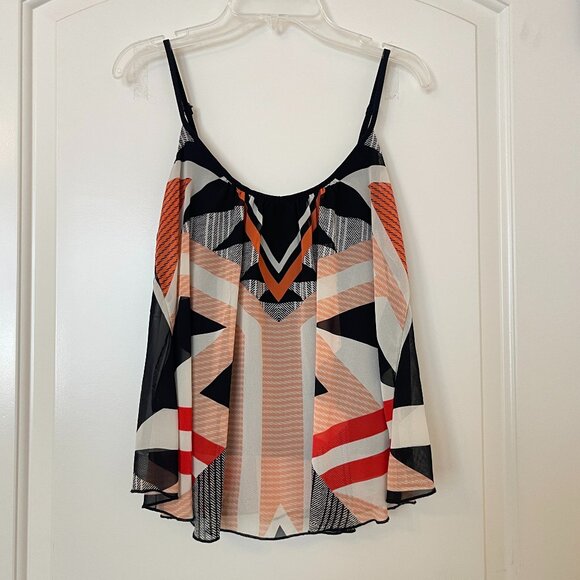 Express Tank Top Blouse XS Spaghetti Strap Black Geometric Flowy Swing - Picture 1 of 4